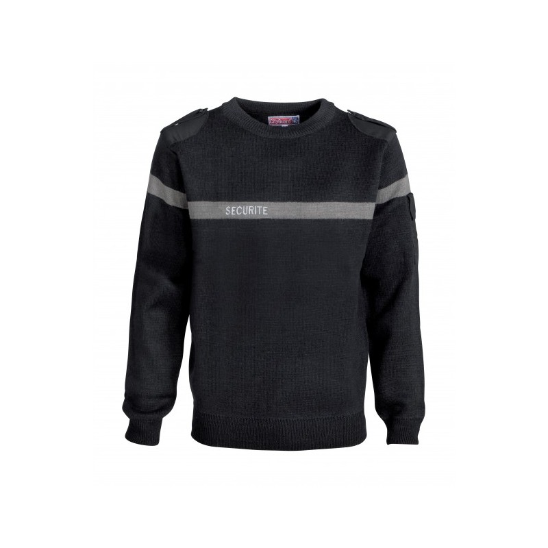 Pull noir avec bande grise brodé Sécurité