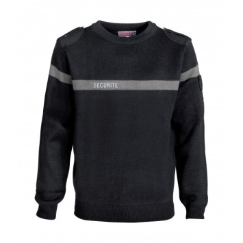 Pull noir avec bande grise brodé Sécurité