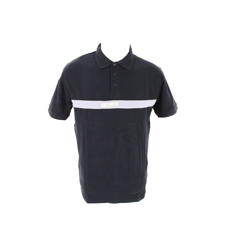 Polo noir + bande grise brodée "Sécurité"